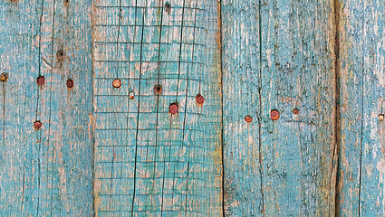 Image showing Texture of old wooden fence with rusty nails