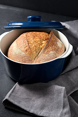 Image showing homemade craft bread in ceramic baking dish