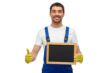 Image showing male cleaner with chalkboard showing thumbs up