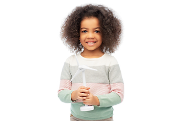 Image showing happy african american girl with toy wind turbine