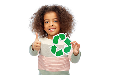 Image showing african american girl holding green recycling sign