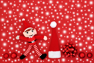 Image showing Christmas Eve Snow Red Background with Santa Symbols  