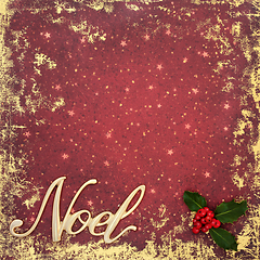 Image showing Gold Noel Sign on Festive Christmas Grunge Red Background