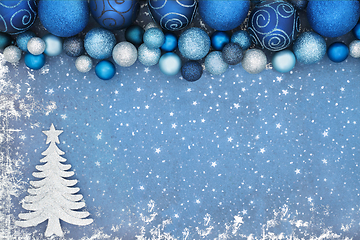 Image showing Christmas Tree Abstract Background with Blue Sparkling Baubles