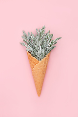 Image showing Surreal Christmas Snow Fir Ice Cream Cone