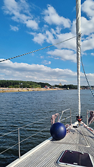 Image showing View from the bow of the yacht on a summer day