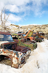 Image showing abandoned cars in junkyard