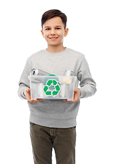 Image showing smiling boy sorting metallic waste