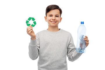 Image showing boy with green recycling sign and plastic bottle