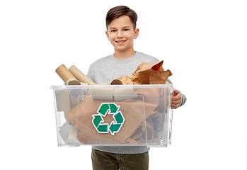 Image showing smiling boy sorting paper waste