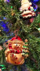 Image showing Decorative toy of snowball close-up on christmas tree