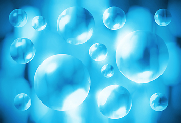 Image showing Abstract blue background with transparent 3d bubbles