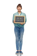 Image showing asian woman holds chalkboard with zero waste words