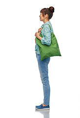 Image showing woman with reusable canvas bag for food shopping