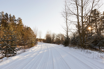 Image showing snow-covered road in the forest