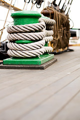 Image showing rope on cleat schooner deck