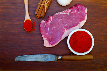 Image showing raw uncooked  ribeye beef steak butcher selection