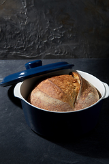 Image showing homemade craft bread in ceramic baking dish