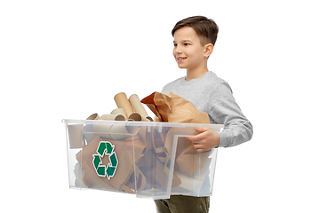 Image showing smiling boy sorting paper waste