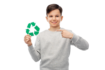 Image showing smiling boy showing green recycling sign