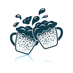 Image showing Two Clinking Beer Mugs With Fly Off Foam Icon