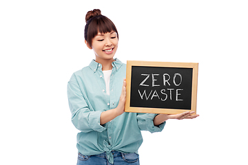 Image showing asian woman holds chalkboard with zero waste words