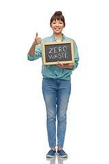 Image showing asian woman holds chalkboard with zero waste words