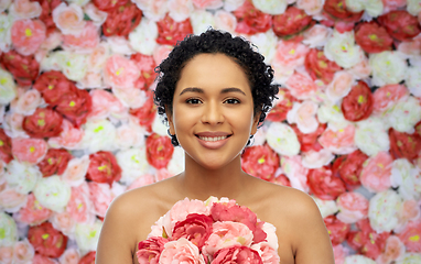 Image showing portrait of african american woman with flowers