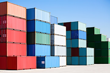 Image showing cargo freight containers at harbor terminal