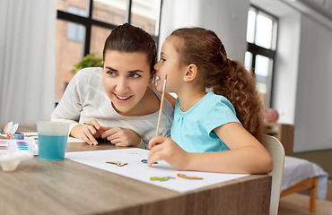 Image showing happy mother with little daughter drawing at home