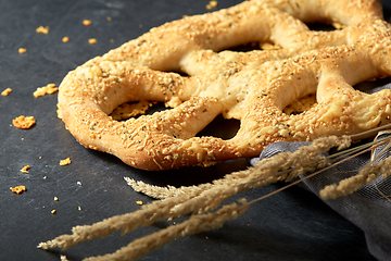 Image showing close up of cheese bread on kitchen table