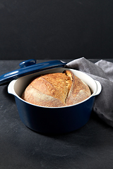 Image showing homemade craft bread in ceramic baking dish