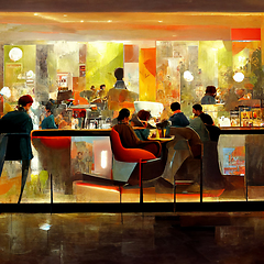 Image showing People meeting in cafe, drinking beer in pub, sitting at table o