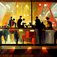 Image showing People meeting in cafe, drinking beer in pub, sitting at table o