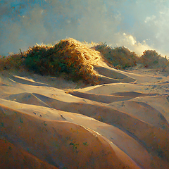 Image showing Fantasy desert landscape, sandstorm, sands, dunes.