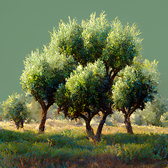 Image showing Olive plantation with old olive trees in Italy.