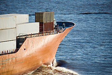 Image showing container ship heading out to sea