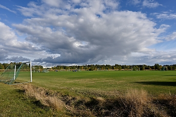 Image showing soccer goal and soccer training field 