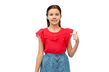 Image showing happy smiling girl pointing finger to herself