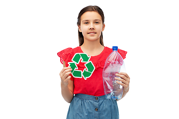 Image showing girl with green recycling sign and plastic bottle