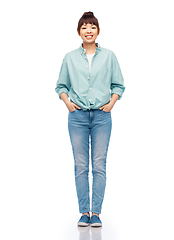 Image showing happy asian woman over white background