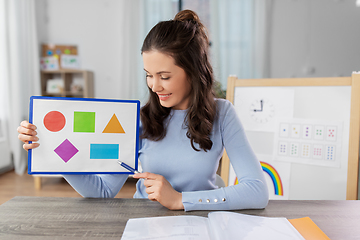 Image showing teacher showing shapes in online class at home