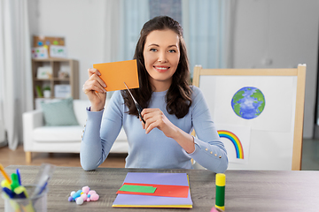 Image showing teacher having online class of arts and crafts