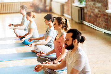 Image showing group of people making yoga exercises at studio