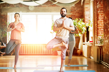 Image showing group of people doing yoga tree pose at studio