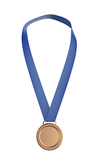 Image showing Bronze medal with blue ribbon