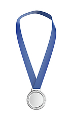 Image showing Silver medal with blue ribbon