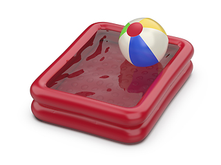 Image showing Red childrens pool and beach ball
