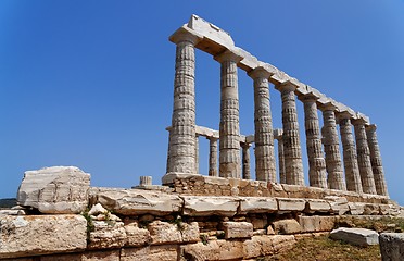 Image showing Ruins of the Temple of Poseidon at Cape Sounion near Athens, Greece. c 440 BC