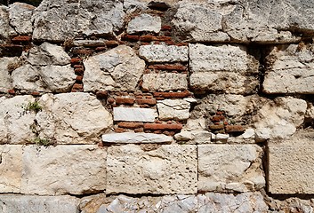 Image showing Texture of ancient stone wall at Acropolis, Athens, Greece